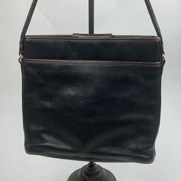 Vintage Brighton Leather braided Double strap shoulder bag black Brown Silver - Picture 3 of 17